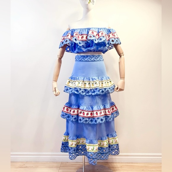 Dresses & Skirts - Vibrant Blue Off-Shoulder Skirt Set